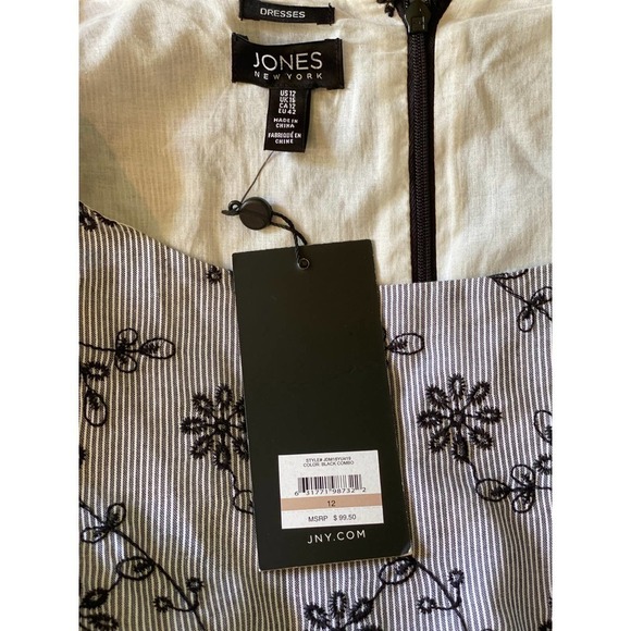 JONES Monochromatic Floral Hi-Low Dress Bell Sleeve Gray Black Size 12 NWT - Picture 11 of 11